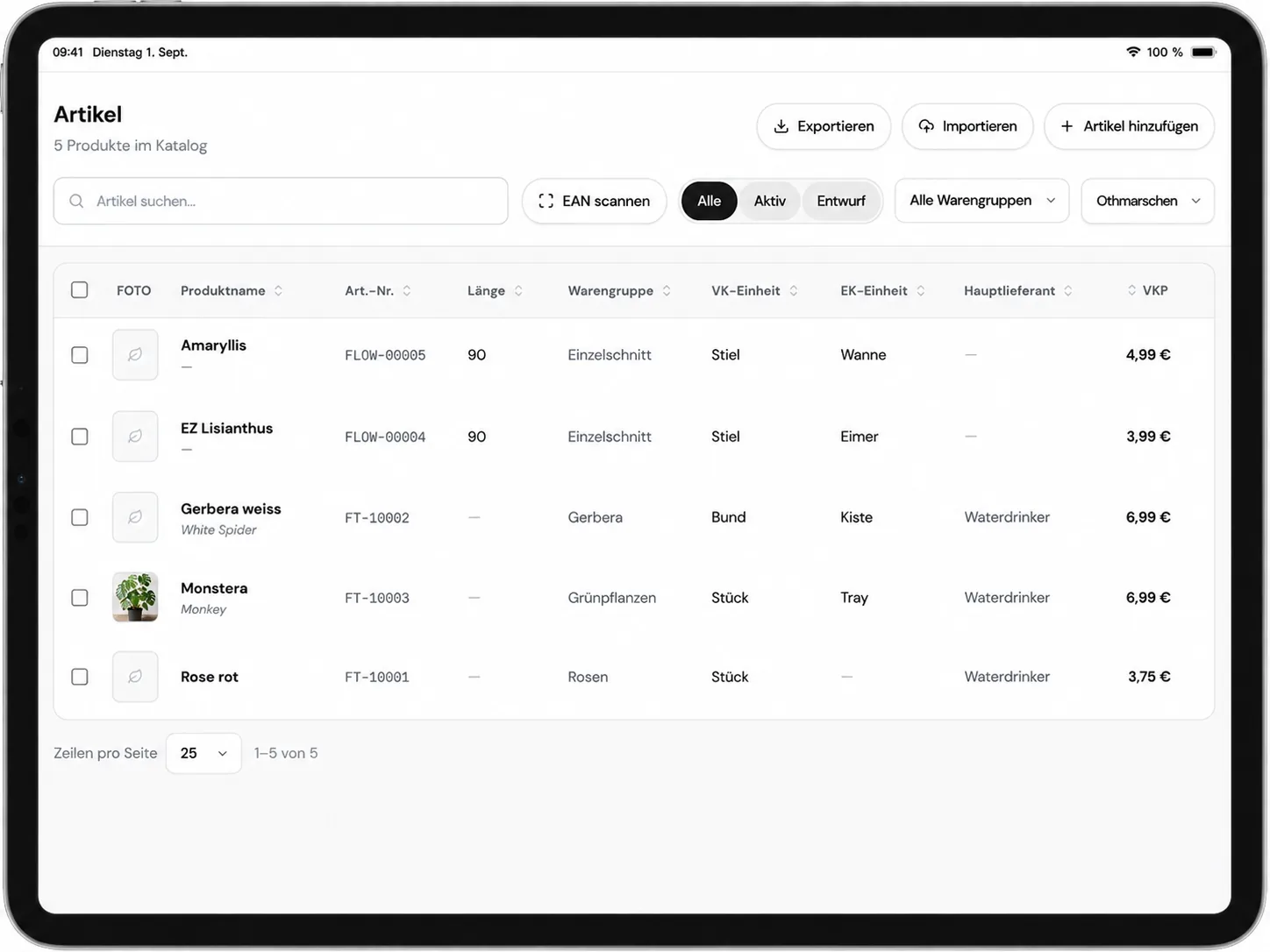 Artikeldatenbank – FlowerTag Screenshot