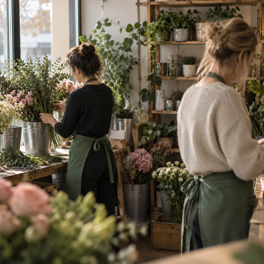 Zwei Floristinnen bei der Arbeit im Laden