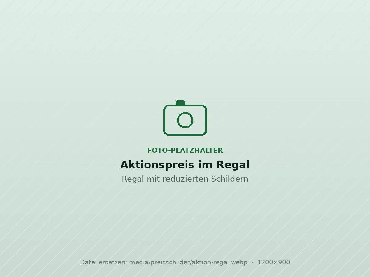 Marktstand mit Aktionsschildern