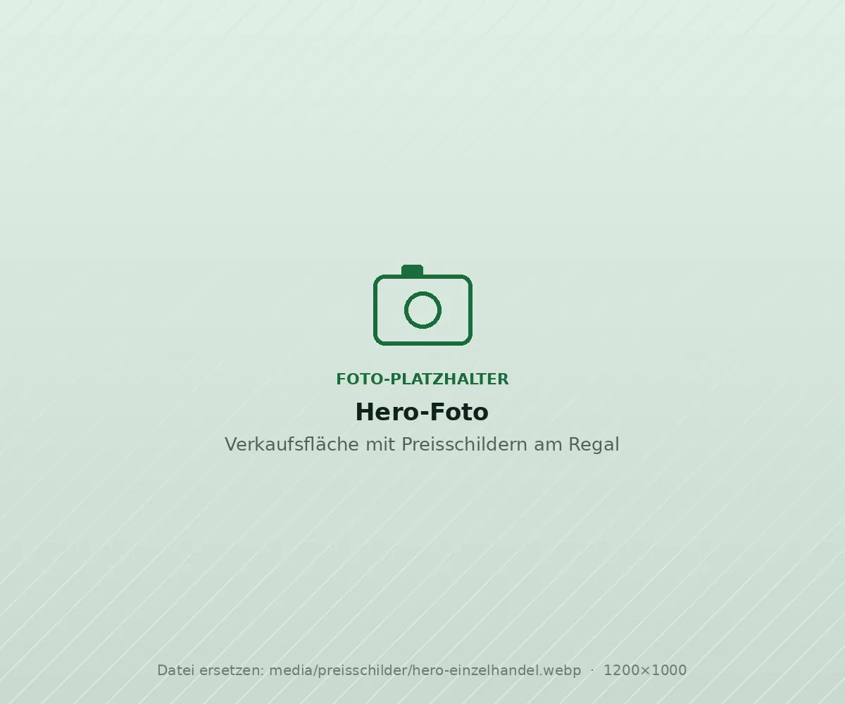 Platzhalter für Foto: Regal im Einzelhandel mit gedruckten Preisschildern