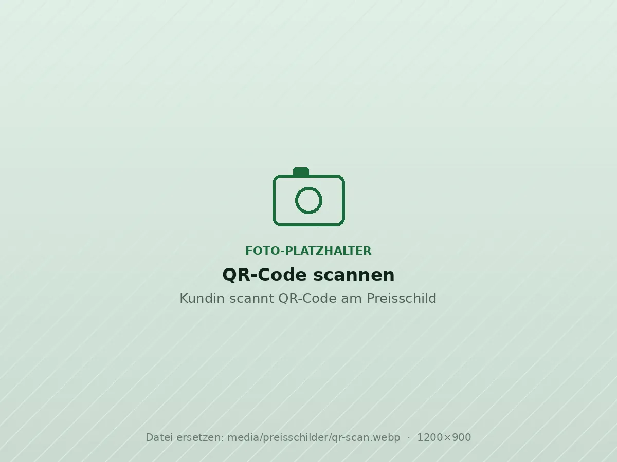 Platzhalter für Foto: Kundin scannt den QR-Code auf einem Preisschild